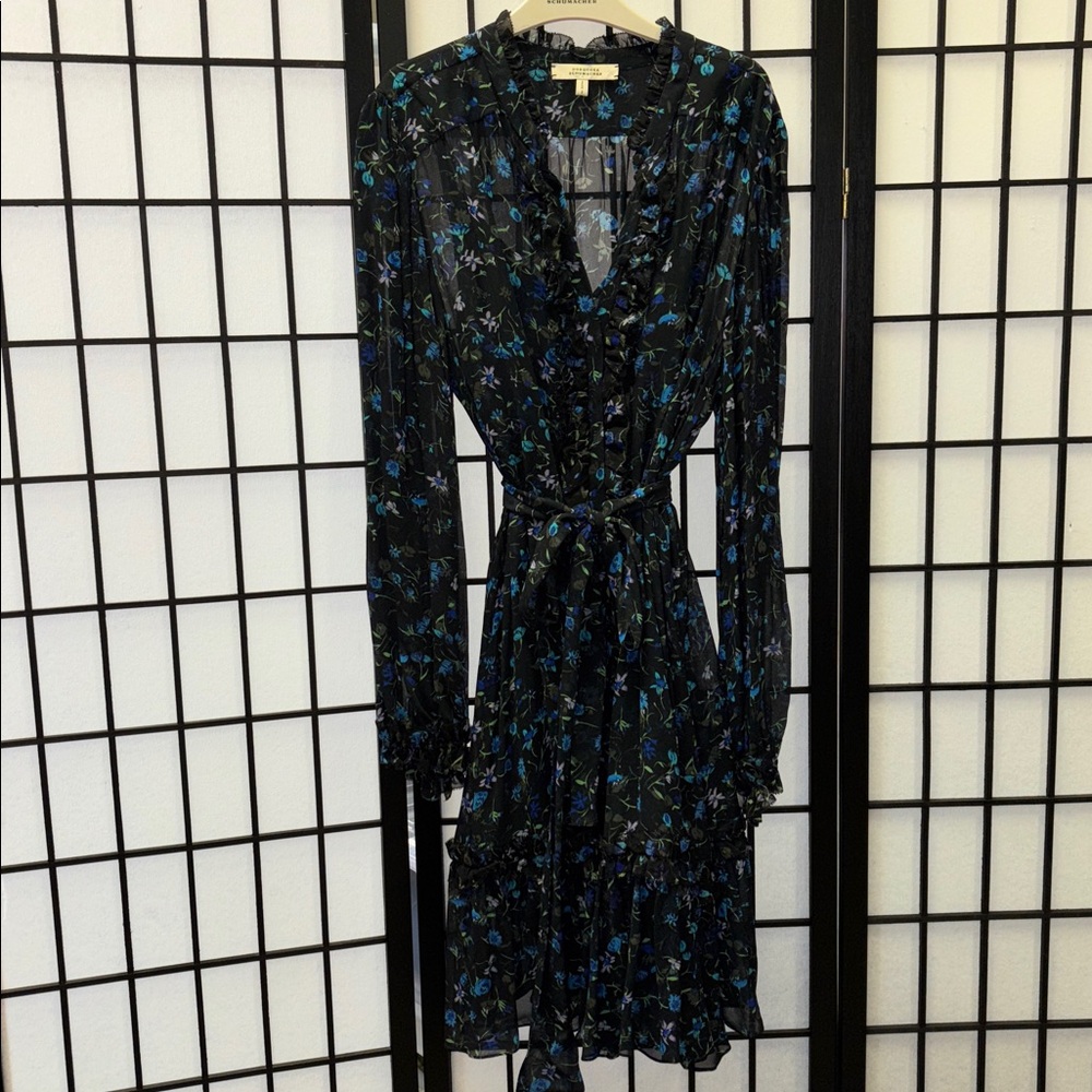 DOROTHEE SCHUMACHER
Romantic Flowers Black & Blue Print Ruffle size large